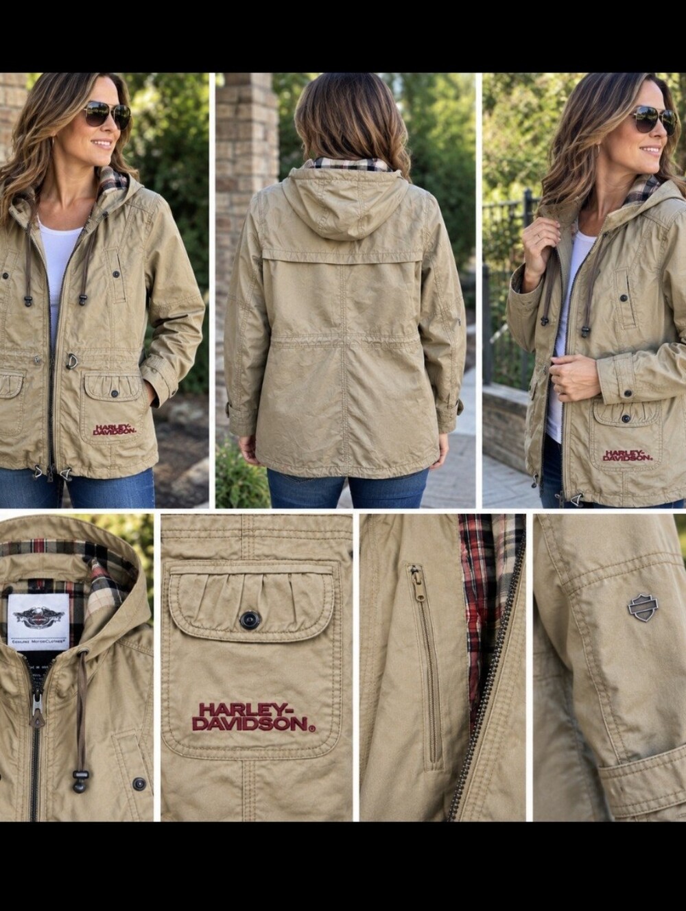 Harley-Davidson Women's Tan Utility Hooded Jacket with Plaid Lining